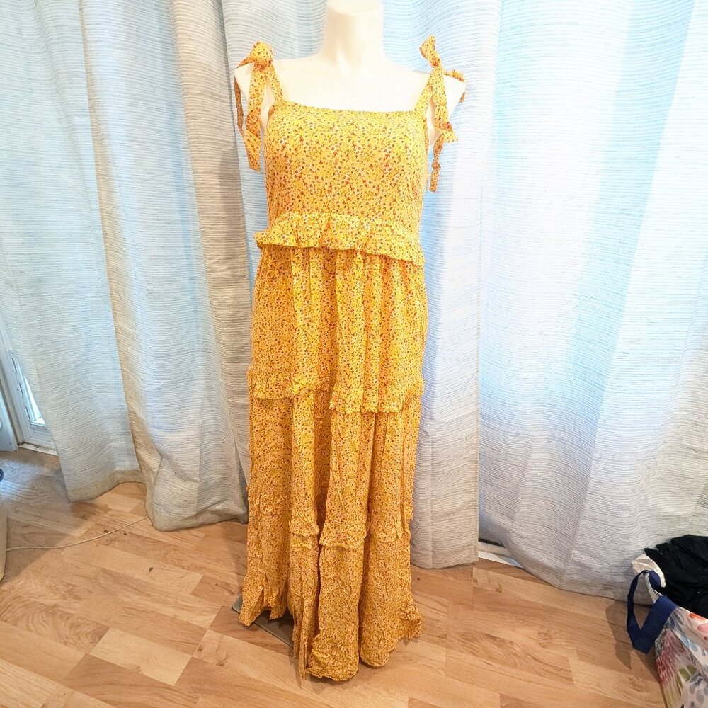 Sunny Yellow Floral Print Sundress - M